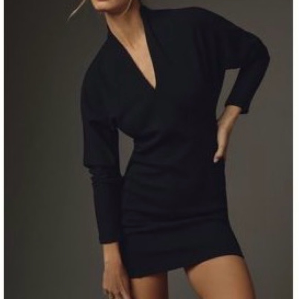 Anthropologie Daily Practice Black Long-Sleeve Mini Sweater Dress – Size Small